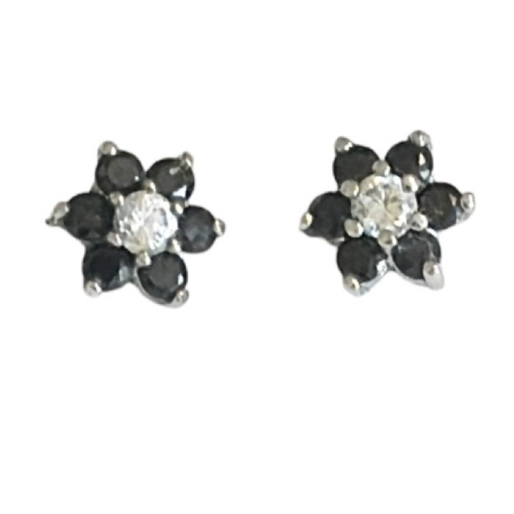 Vintage silver black floral faux diamond sparkle stud earrings